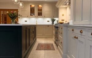 Belgravia Kitchen in Shell and Deep Forest by Berkshire Kitchen Studio