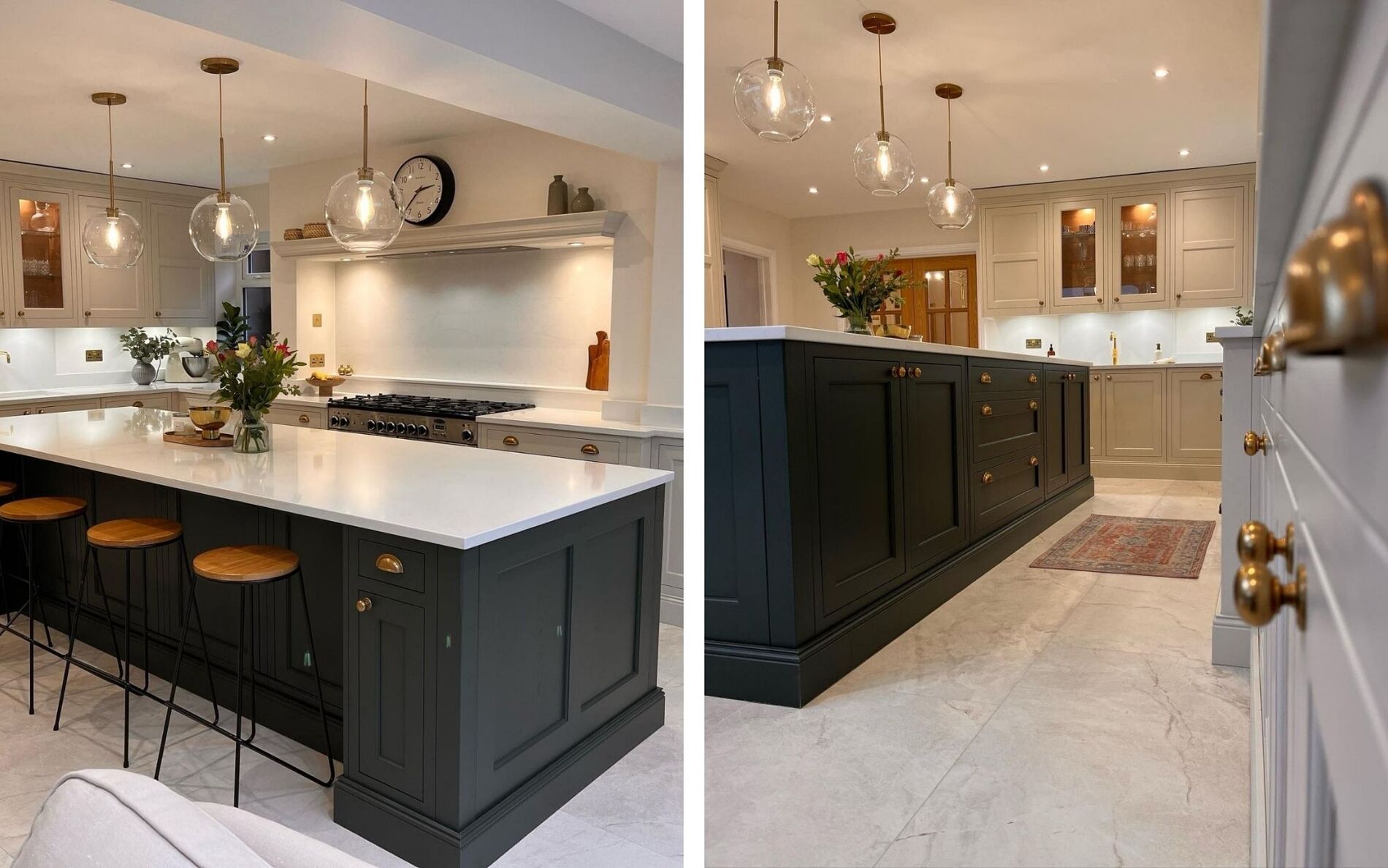 Belgravia Kitchen in Shell and Deep Forest by Berkshire Kitchen Studio