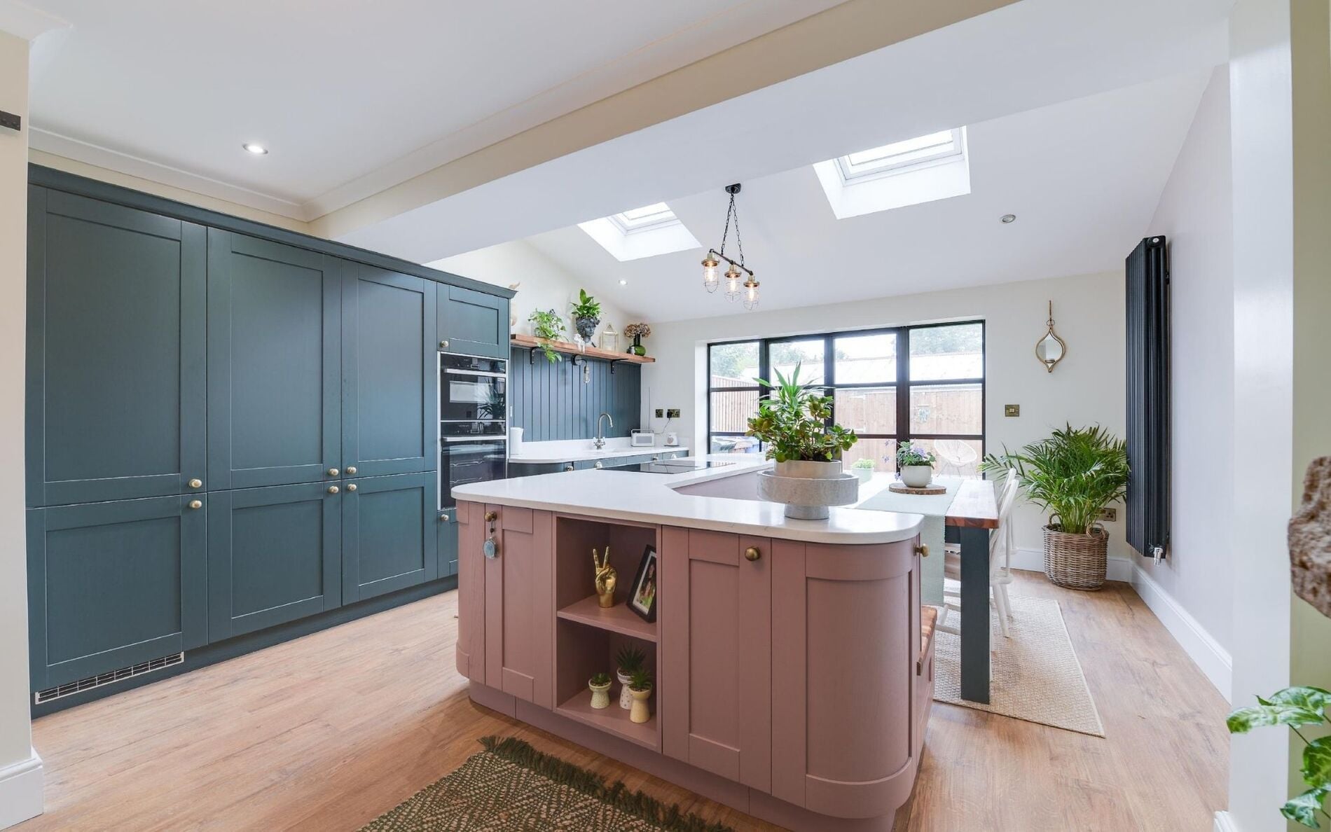 Madison Kitchen in Deep Forest and Vintage Pink by Homestyle Kitchens