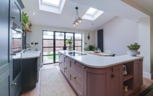 Madison Kitchen in Deep Forest and Vintage Pink by Homestyle Kitchens