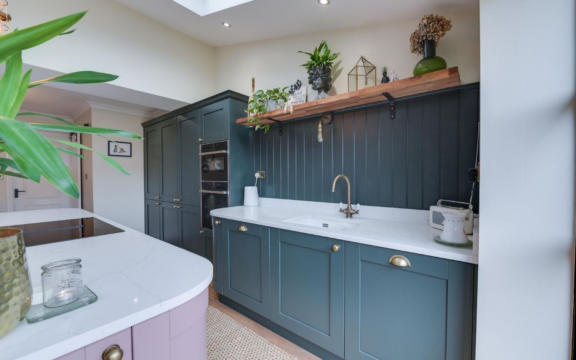 Madison Kitchen in Deep Forest and Vintage Pink by Homestyle Kitchens