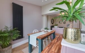 Madison Kitchen in Deep Forest and Vintage Pink by Homestyle Kitchens