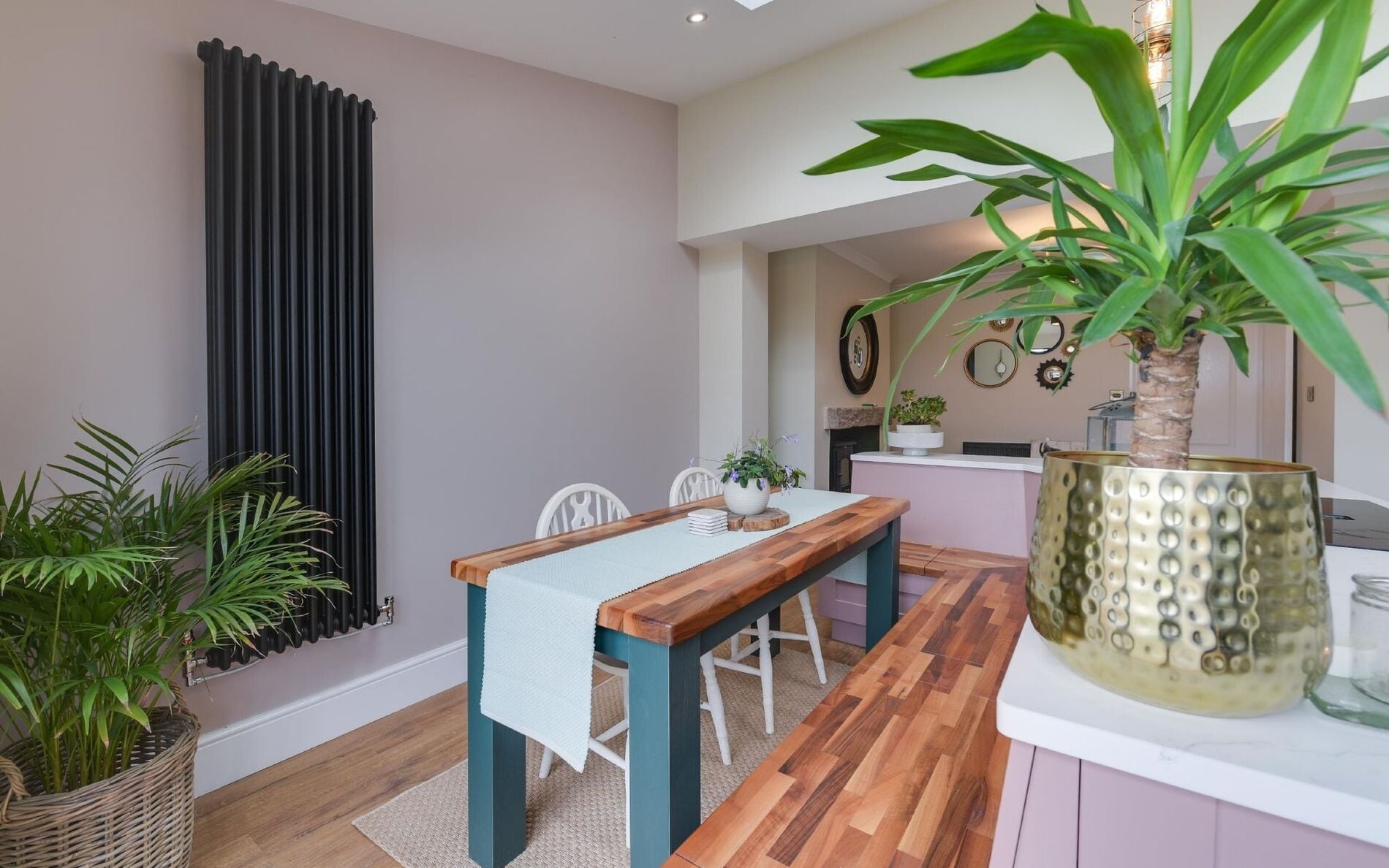 Madison Kitchen in Deep Forest and Vintage Pink by Homestyle Kitchens