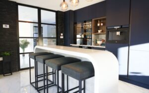 Zola Soft-Matte Kitchen in Indigo and Light Grey by Duo Interiors