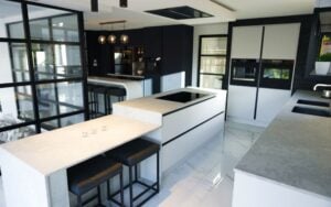 Zola Soft-Matte Kitchen in Indigo and Light Grey by Duo Interiors