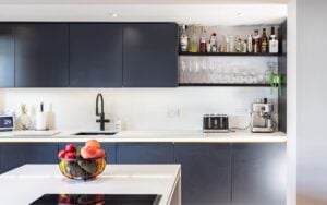 Zola Matte Kitchen in Carbon and Vintage Pink by Kitchen Ergonomics