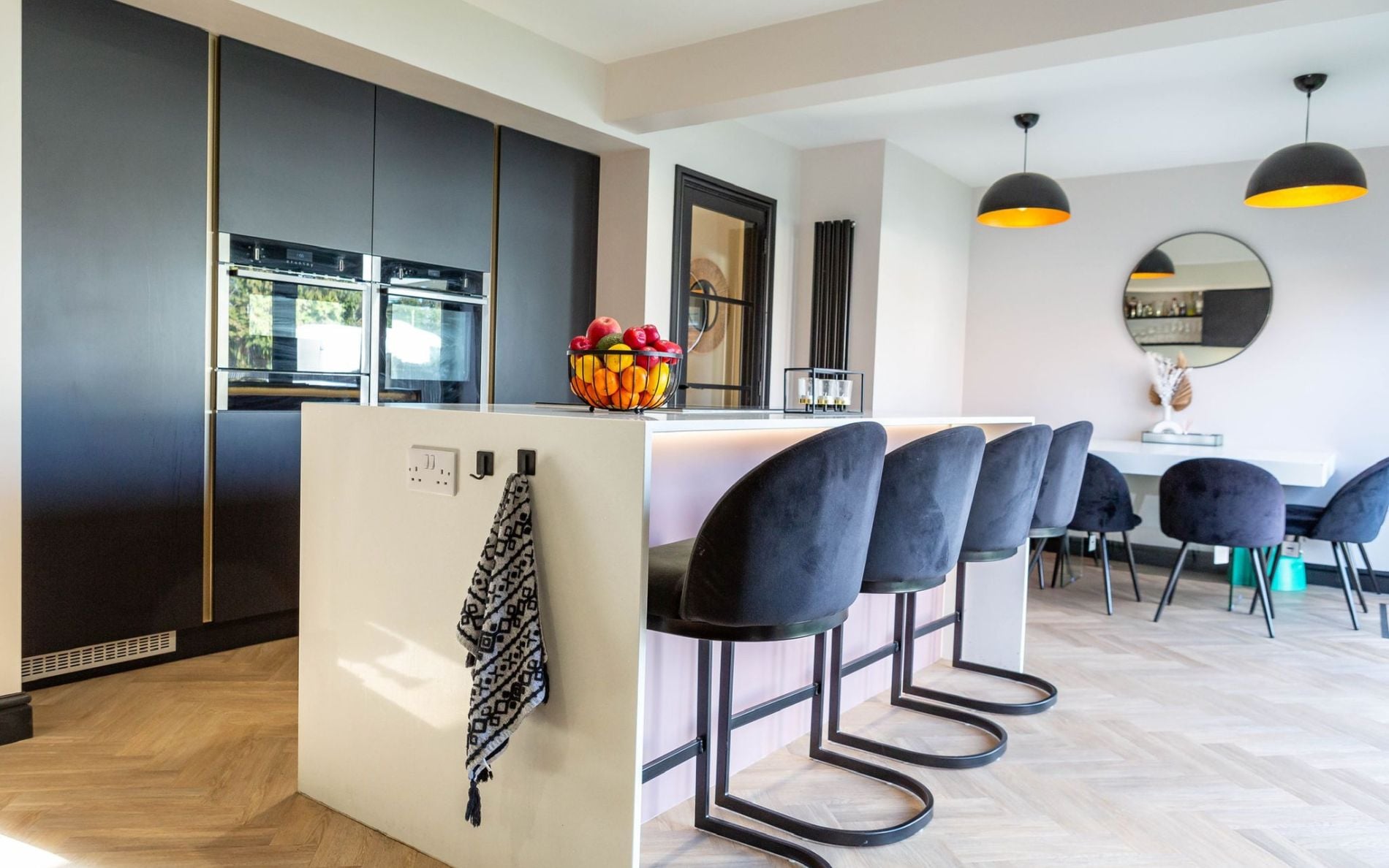 Zola Matte Kitchen in Carbon and Vintage Pink by Kitchen Ergonomics