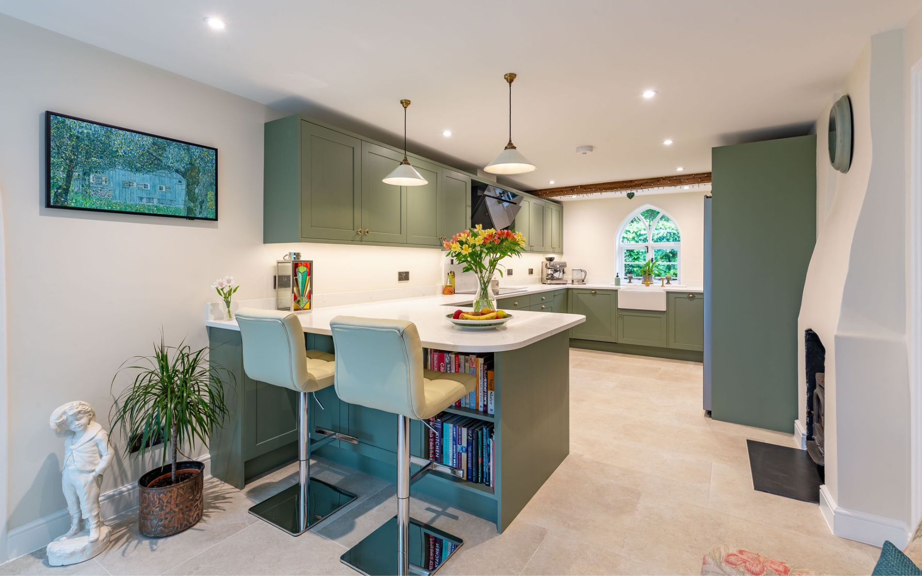 Aldana Kitchen in Colour Matched Green by Kitchen Ergonomics