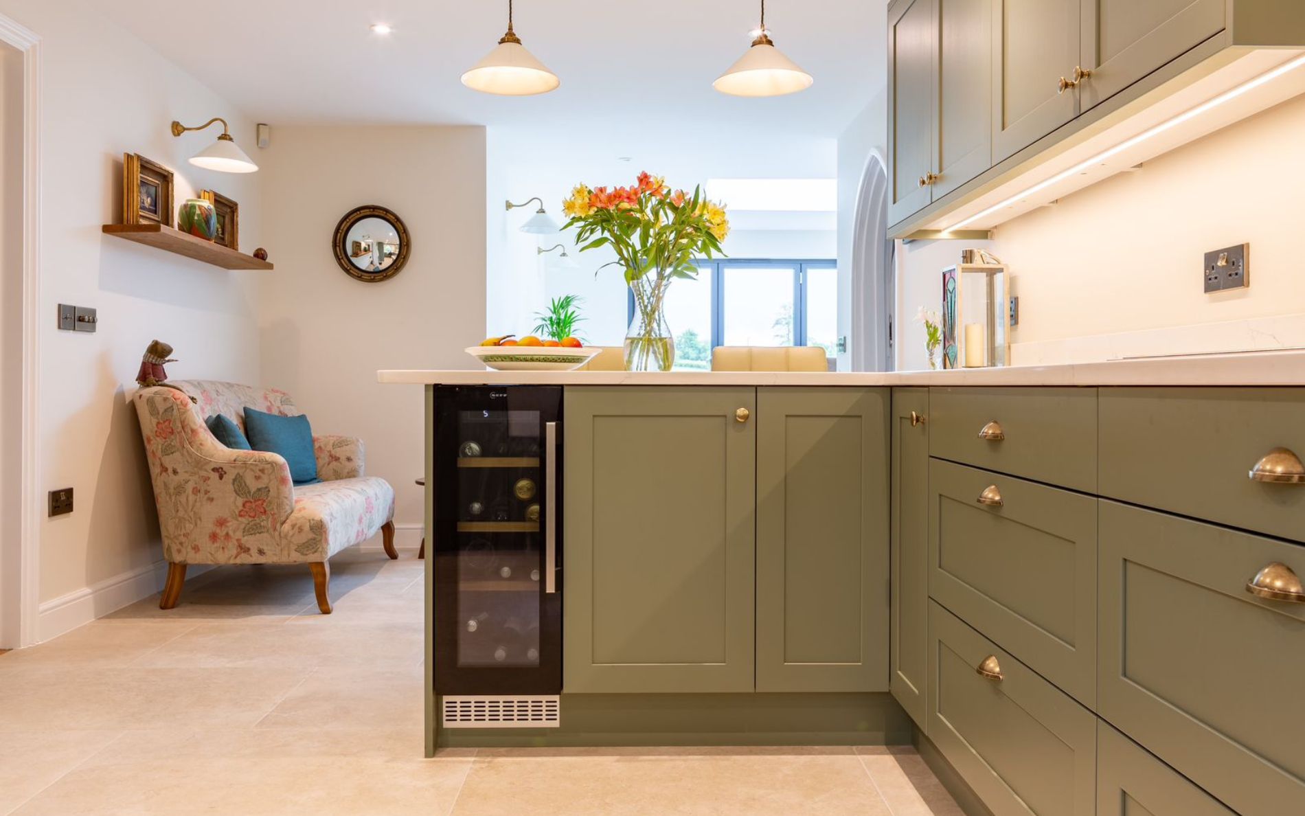 Aldana Kitchen in Colour Matched Green by Kitchen Ergonomics