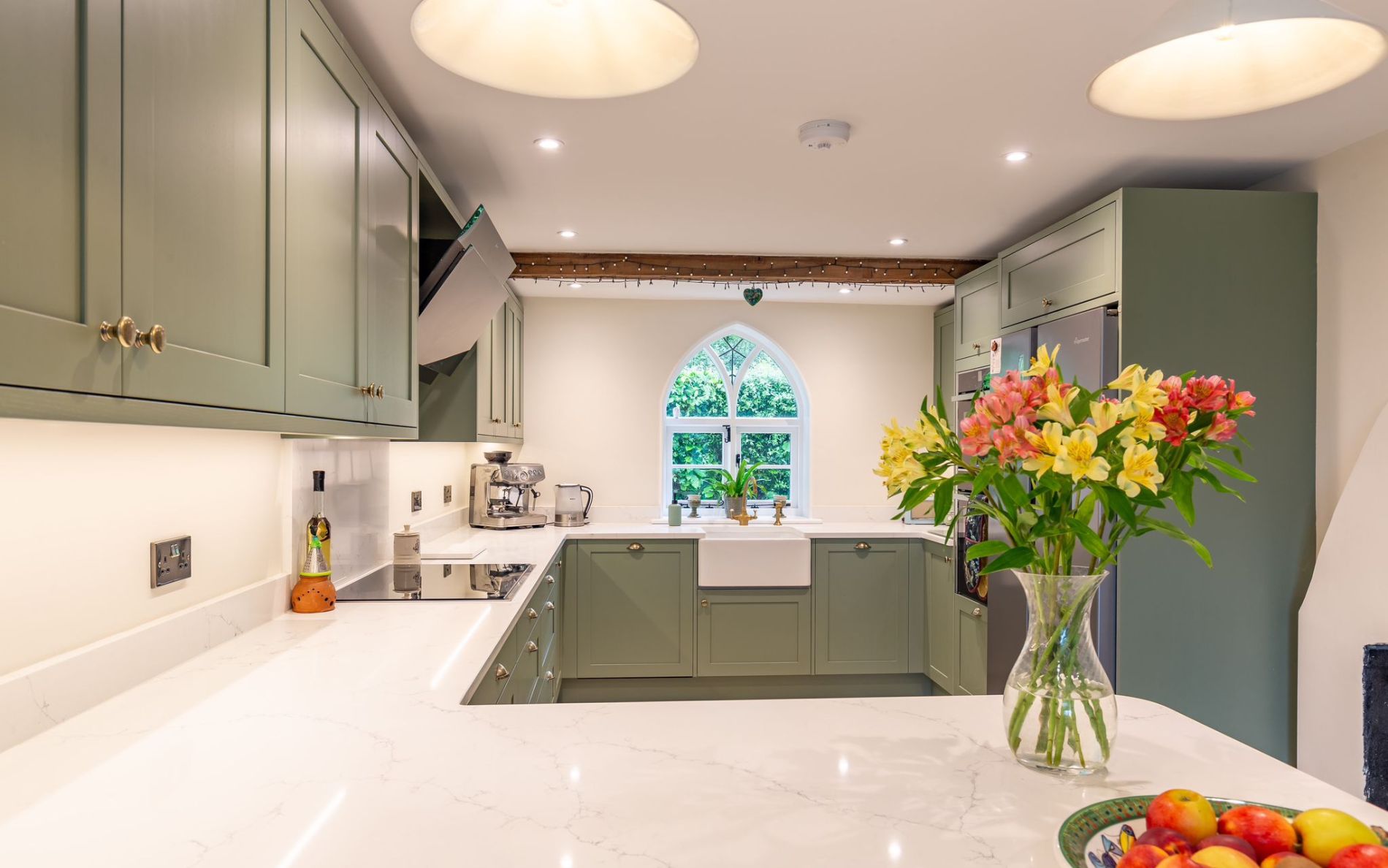 Aldana Kitchen in Colour Matched Green by Kitchen Ergonomics