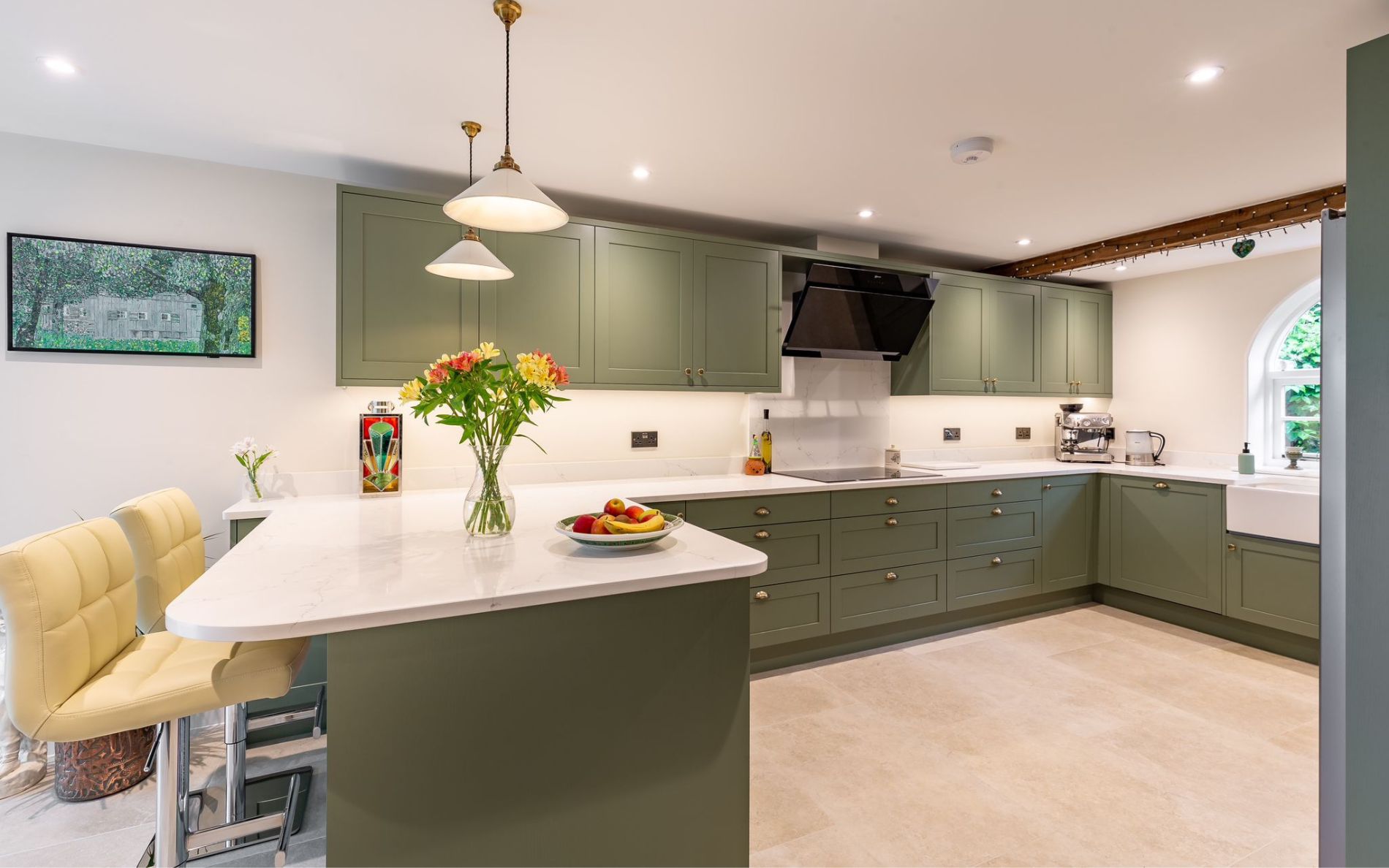 Aldana Kitchen in Colour Matched Green by Kitchen Ergonomics