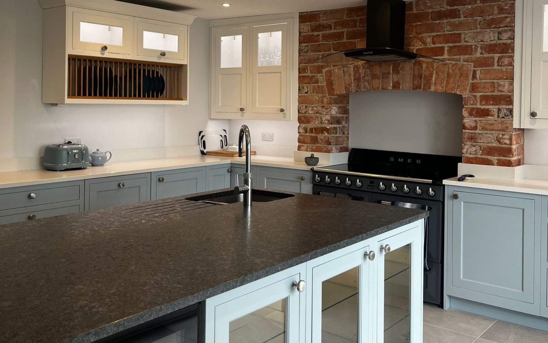 Belgravia Kitchen in Pantry Blue & Porcelain by Cader Kitchens
