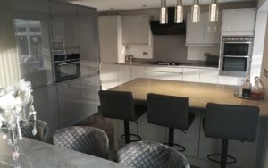 Strada Gloss Kitchen in Light Grey & Graphite by Saturn Interiors