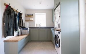 Kensington Utility & Boot Room in Reed Green by Sarah Jane Kitchens