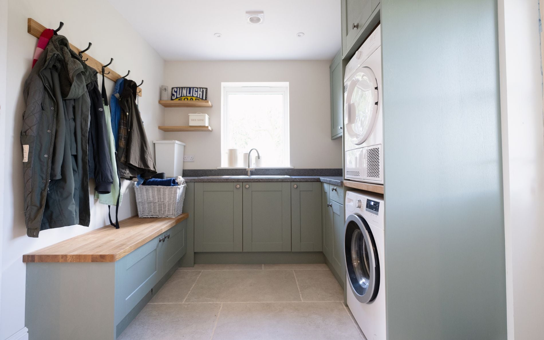 Kensington Utility & Boot Room in Reed Green by Sarah Jane Kitchens