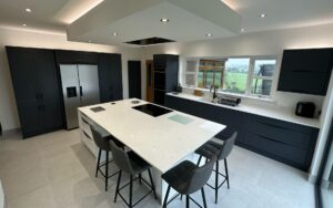 Clifden Kitchen in Brilliant White & Slate Blue by Ashwood Kitchen Design