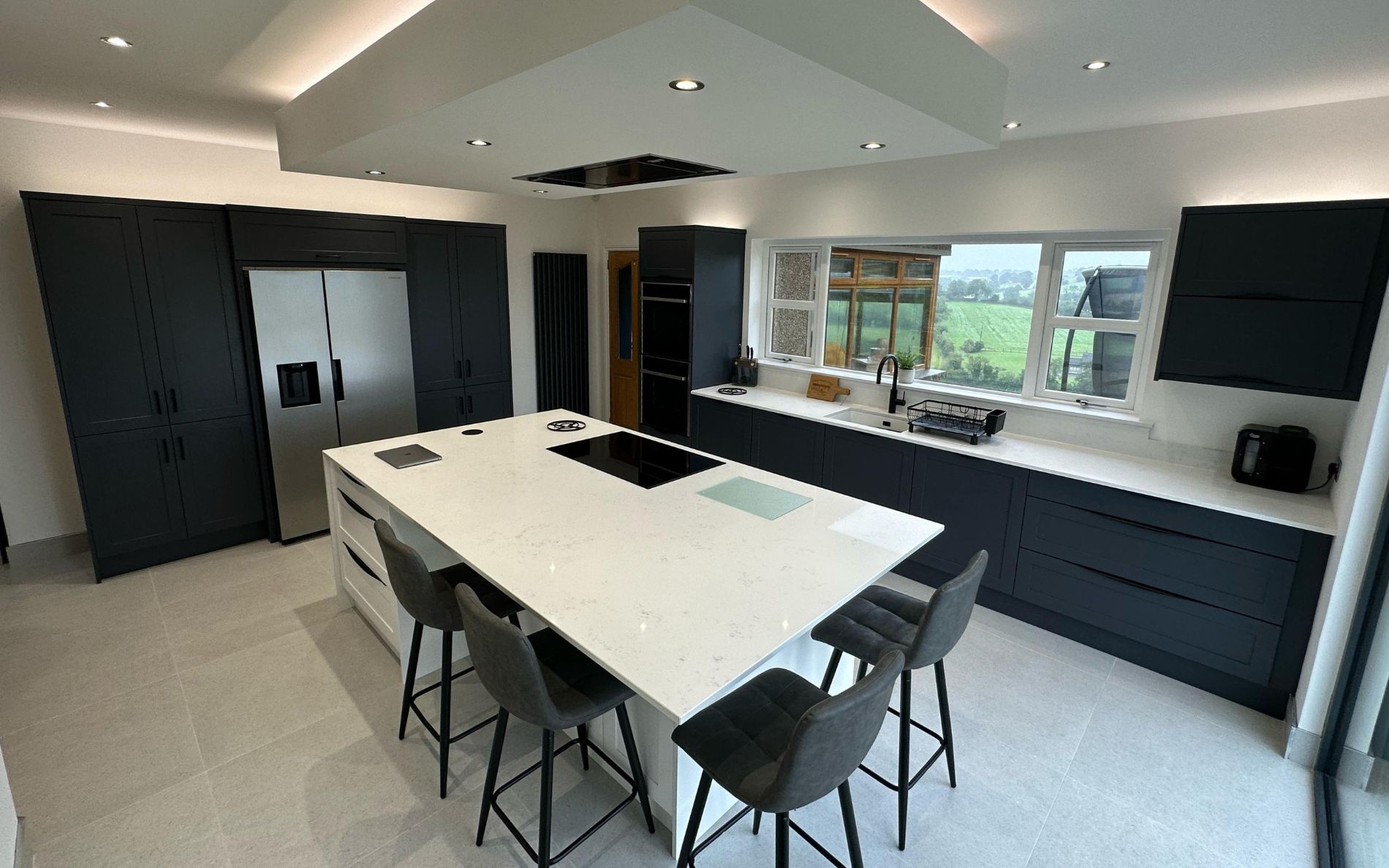 Clifden Kitchen in Brilliant White & Slate Blue by Ashwood Kitchen Design