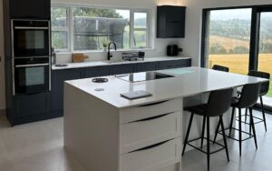 Clifden Kitchen in Brilliant White & Slate Blue by Ashwood Kitchen Design