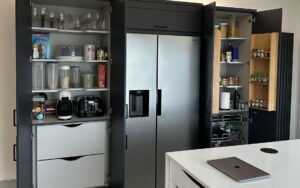 Clifden Kitchen in Brilliant White & Slate Blue by Ashwood Kitchen Design