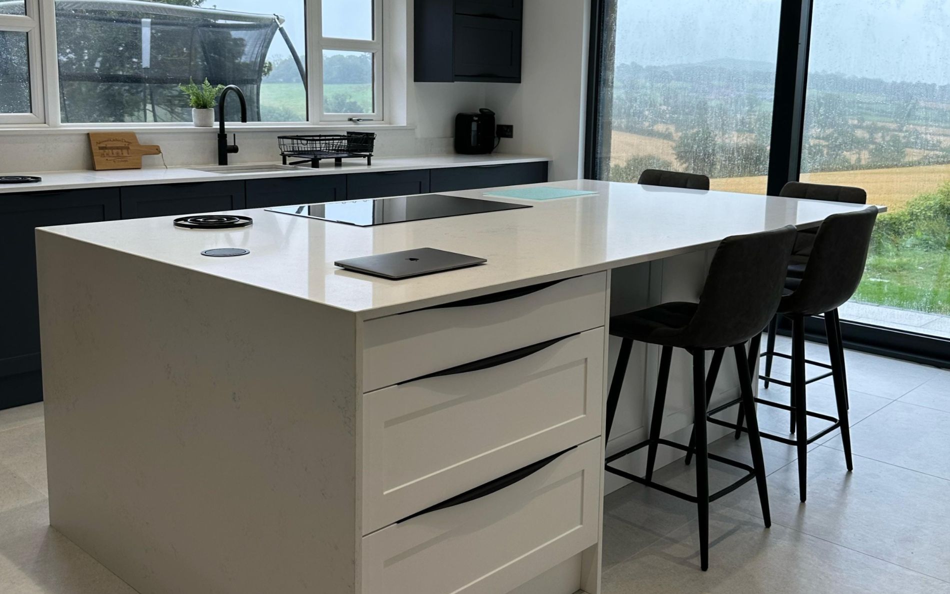 Clifden Kitchen in Brilliant White & Slate Blue by Ashwood Kitchen Design