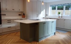 Aldana Kitchen in Taupe Grey & Reed Green by Hanna Bros