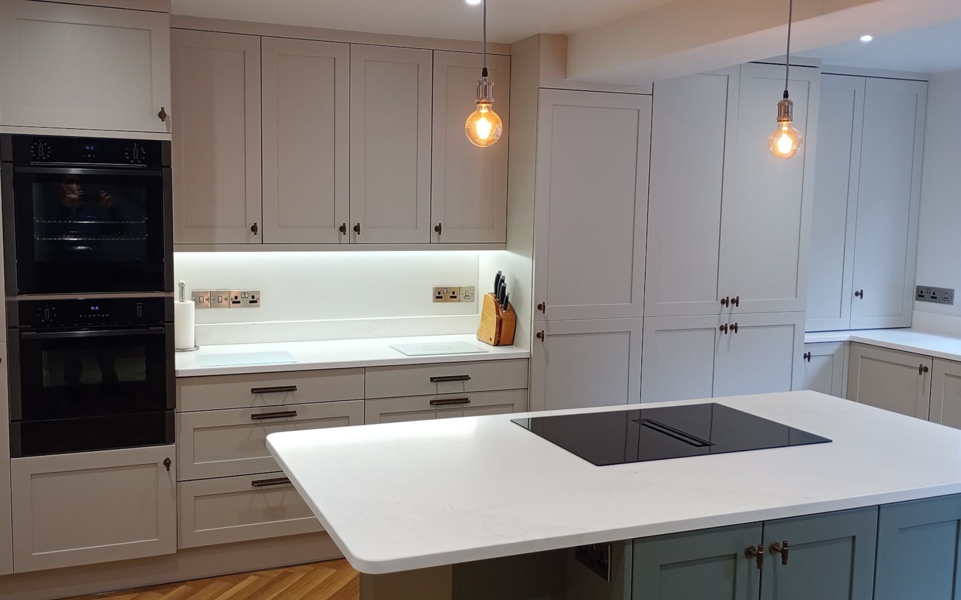 Aldana Kitchen in Taupe Grey & Reed Green by Hanna Bros