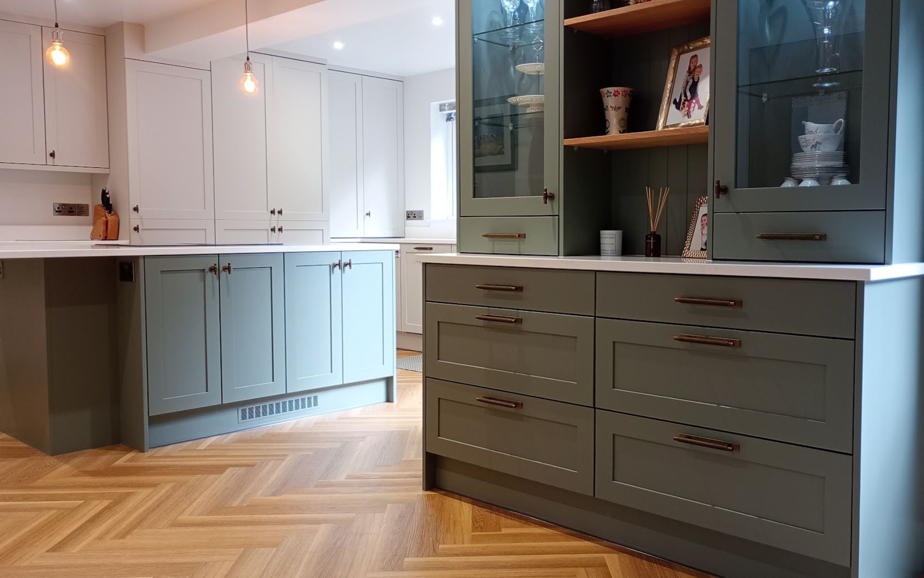 Aldana Kitchen in Taupe Grey & Reed Green by Hanna Bros