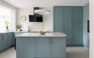 Aldana Kitchen in Light Teal by Kitchen Ergonomics