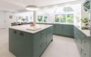 Aldana Kitchen in Light Teal by Kitchen Ergonomics