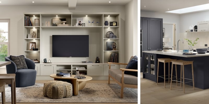 Introducing Newcombe Blog | Newcombe - Indigo and Light Grey Media Unit and Kitchen