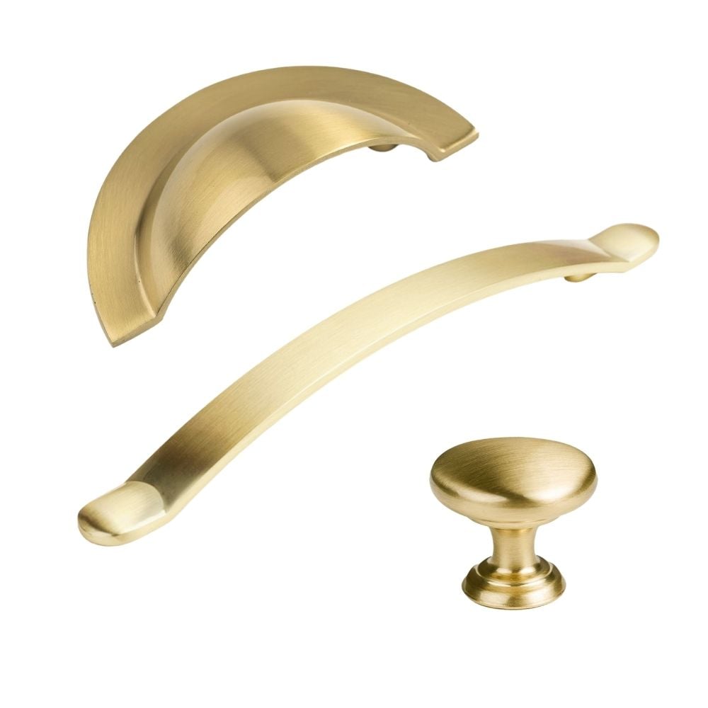 Brushed Satin Brass Cup, Bow and Knob | STORI