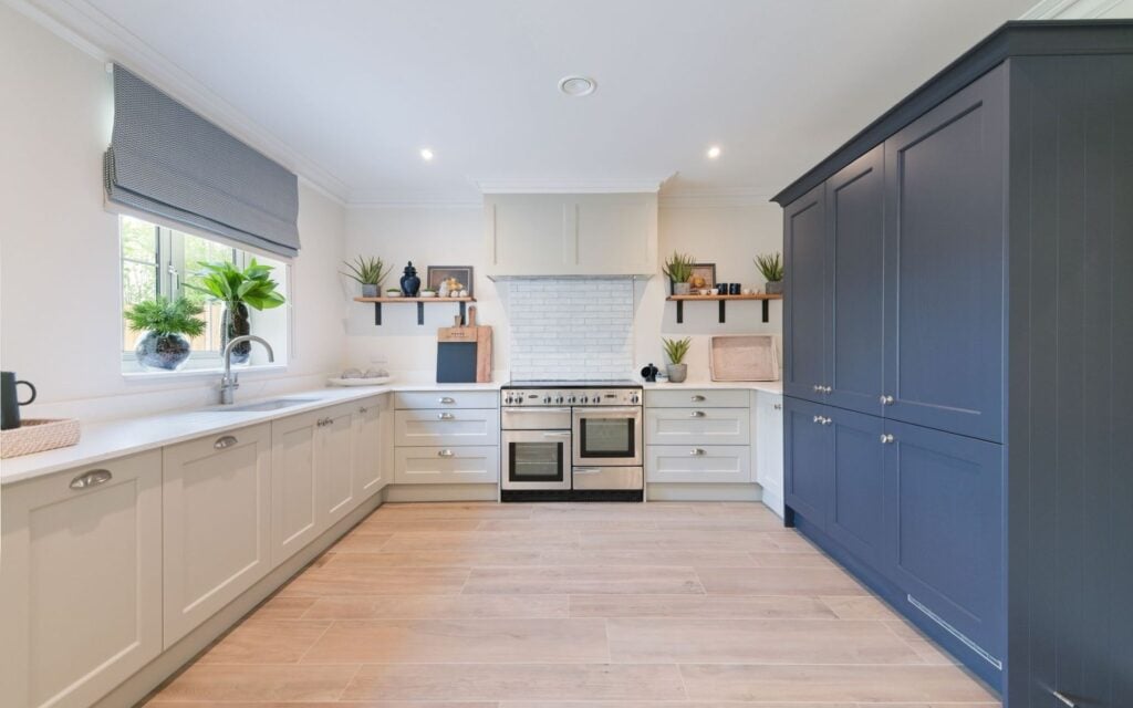 Wakefield Kitchen in Taupe Grey & Slate Blue by Silver Birch Kitchens