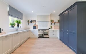 Wakefield Kitchen in Taupe Grey & Slate Blue by Silver Birch Kitchens