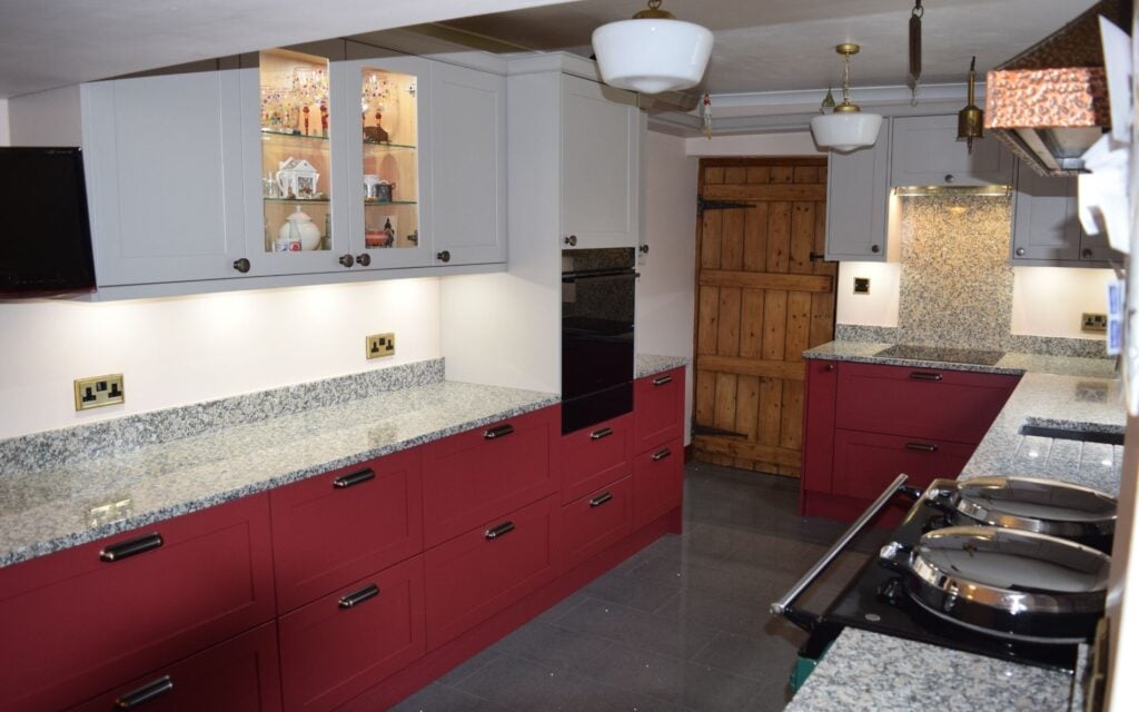 Aldana Kitchen in Antique Red & Cashmere by Walrow Kitchens