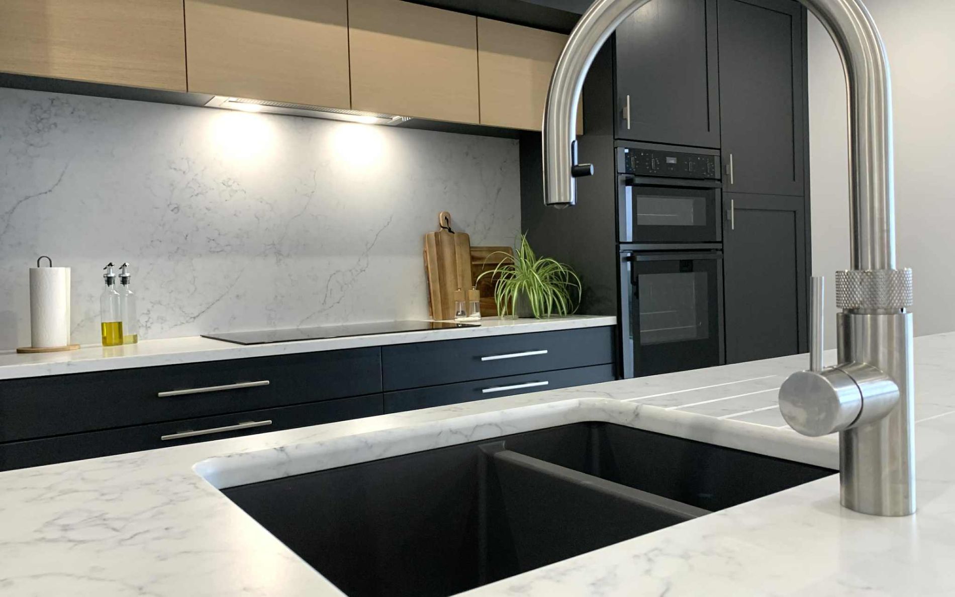 Aldana & Tavola Kitchen in Graphite & Parched Oak by Hanna Bros
