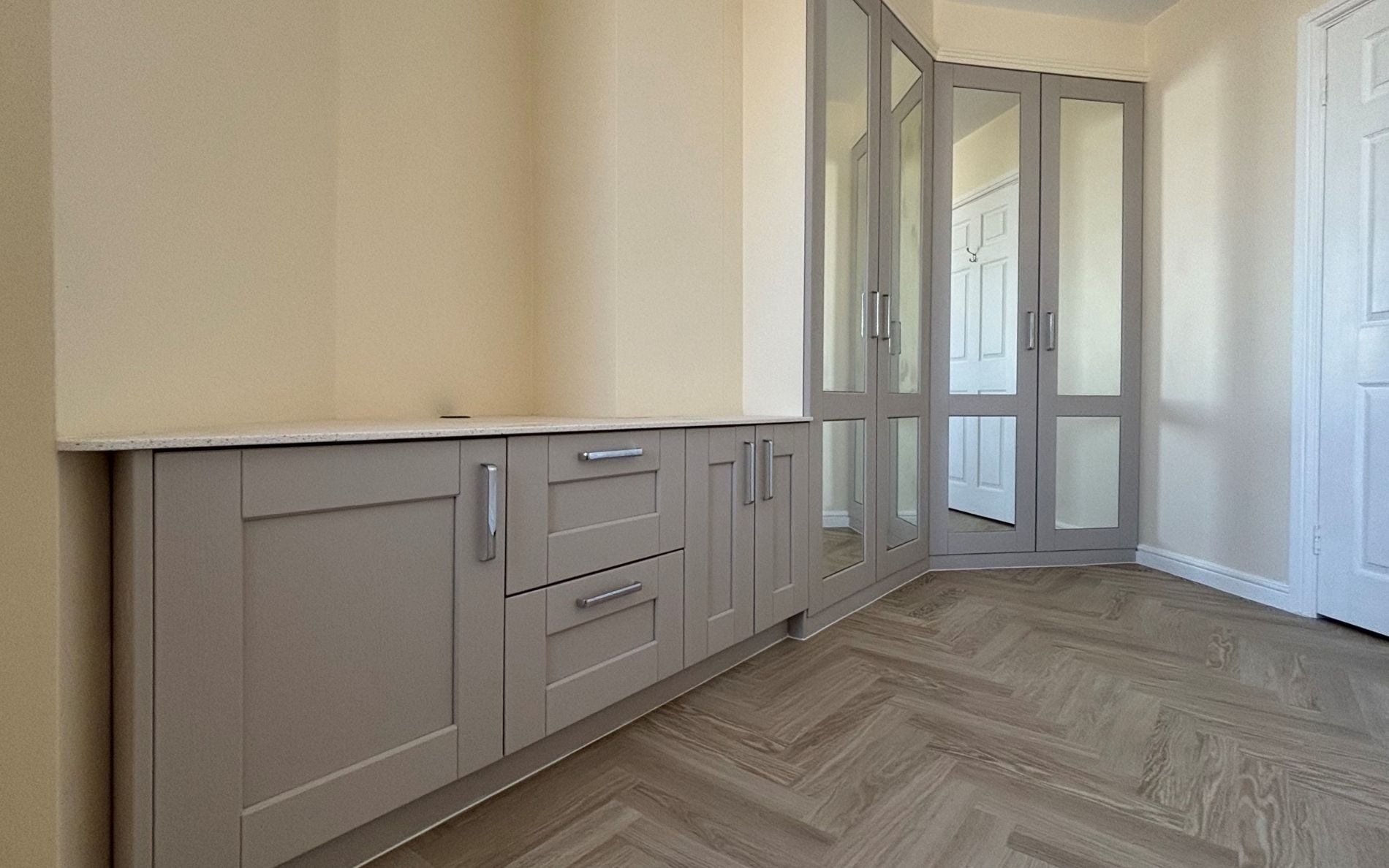 Kensington Fitted Bedroom in Cashmere by Walrow Kitchens