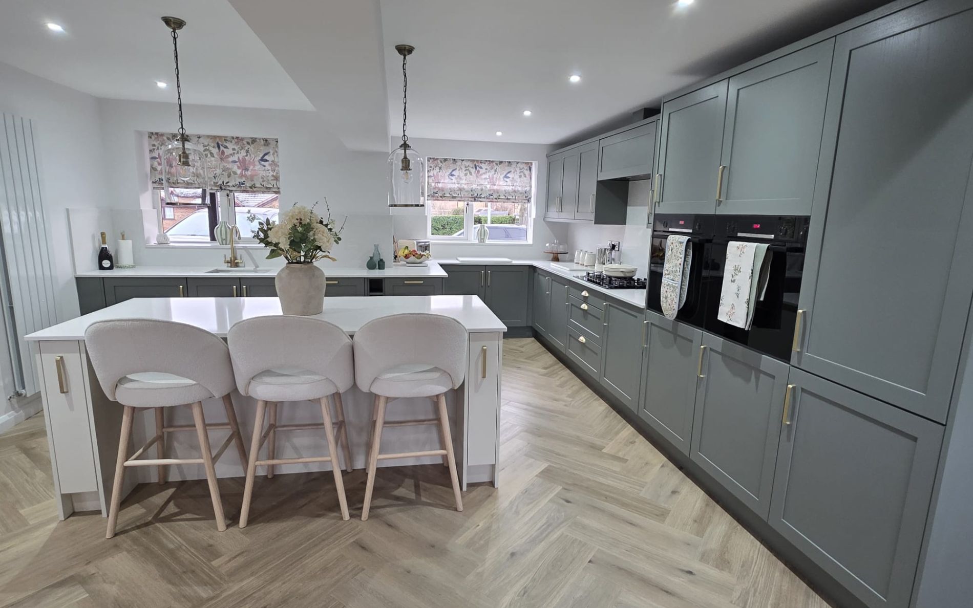 Aldana Kitchen in Reed Green & Porcelain by QA Kitchens
