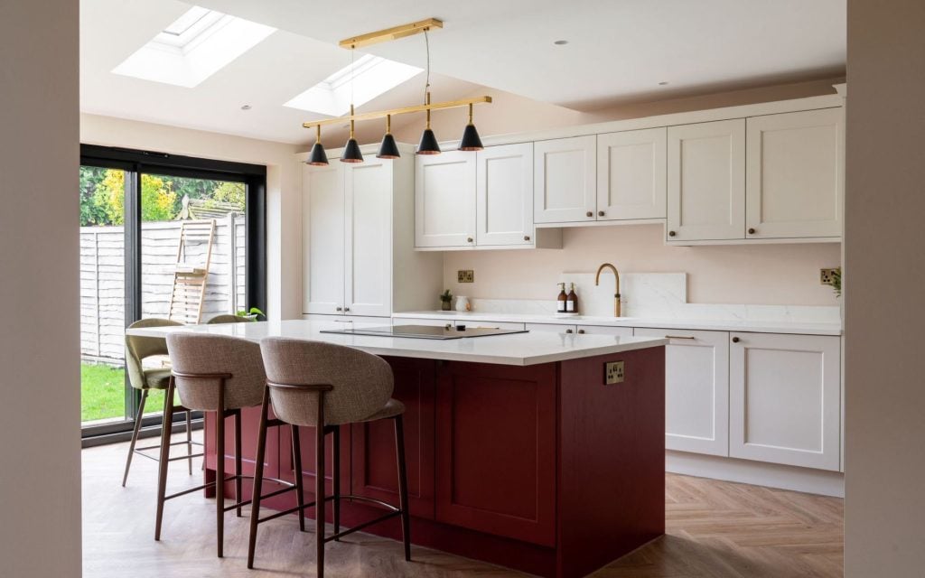 Wakefield Kitchen in Shell & Antique Red by Kitchen Ergonomics