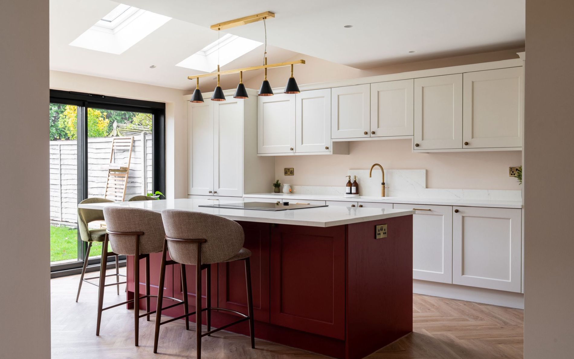 Wakefield Kitchen in Shell & Antique Red by Kitchen Ergonomics