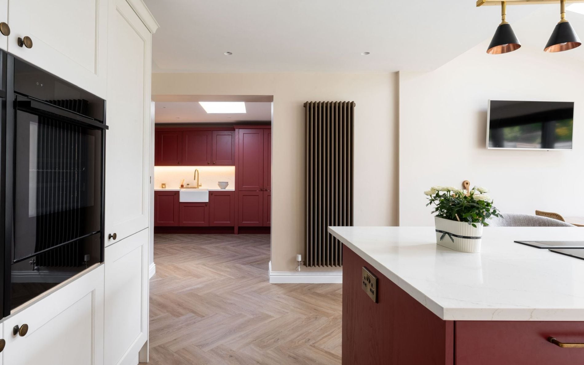 Wakefield Kitchen in Shell & Antique Red by Kitchen Ergonomics
