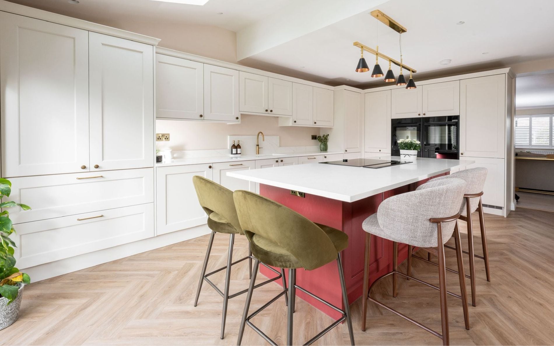 Wakefield Kitchen in Shell & Antique Red by Kitchen Ergonomics