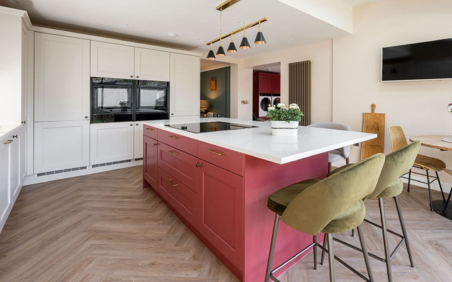 Wakefield Kitchen in Shell & Antique Red by Kitchen Ergonomics