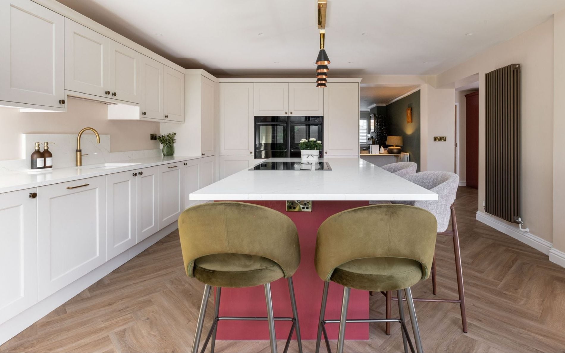 Wakefield Kitchen in Shell & Antique Red by Kitchen Ergonomics