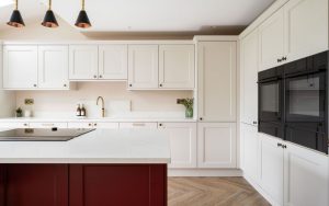 Wakefield Kitchen in Shell & Antique Red by Kitchen Ergonomics