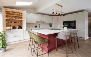 Wakefield Kitchen in Shell & Antique Red by Kitchen Ergonomics