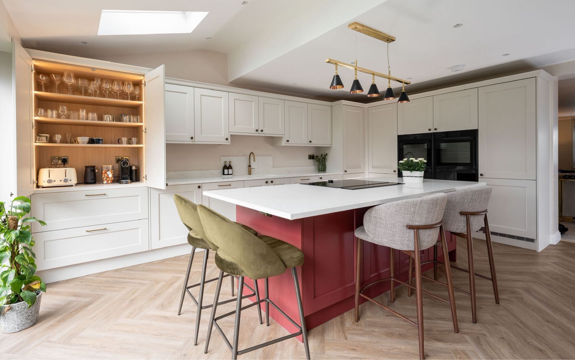 Wakefield Kitchen in Shell & Antique Red by Kitchen Ergonomics