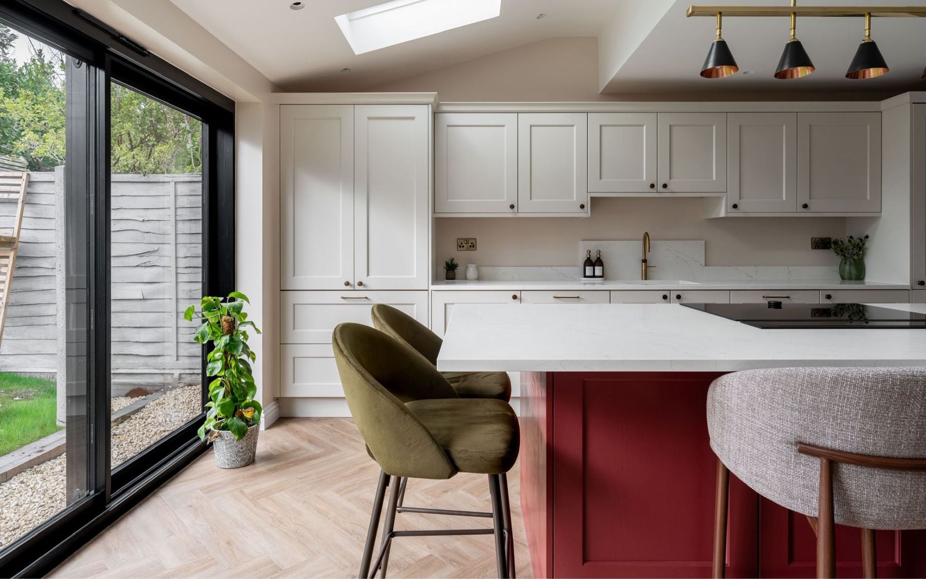 Wakefield Kitchen in Shell & Antique Red by Kitchen Ergonomics