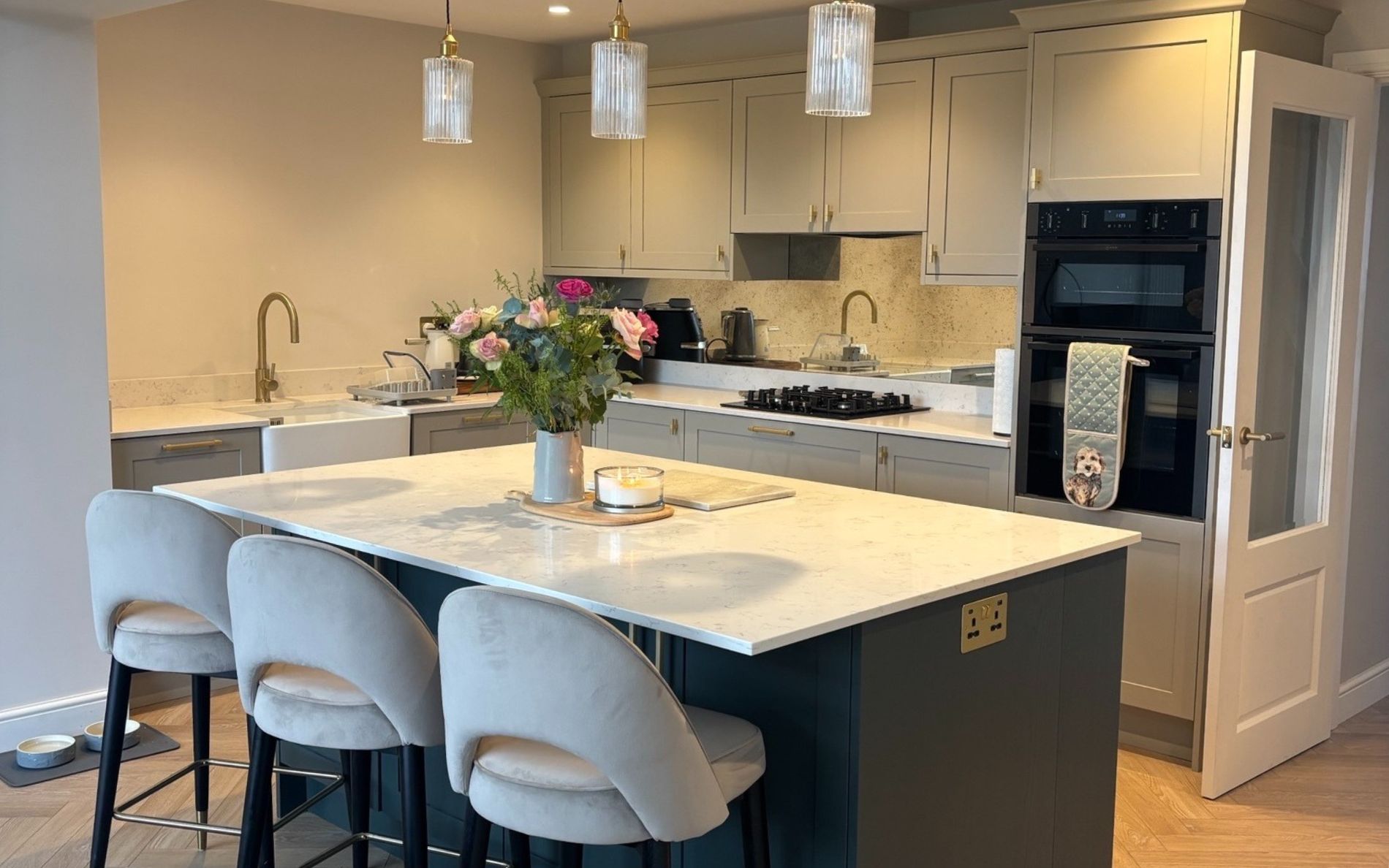 Aldana Kitchen In Stone & Heritage Green by Kitchen Lifestyle