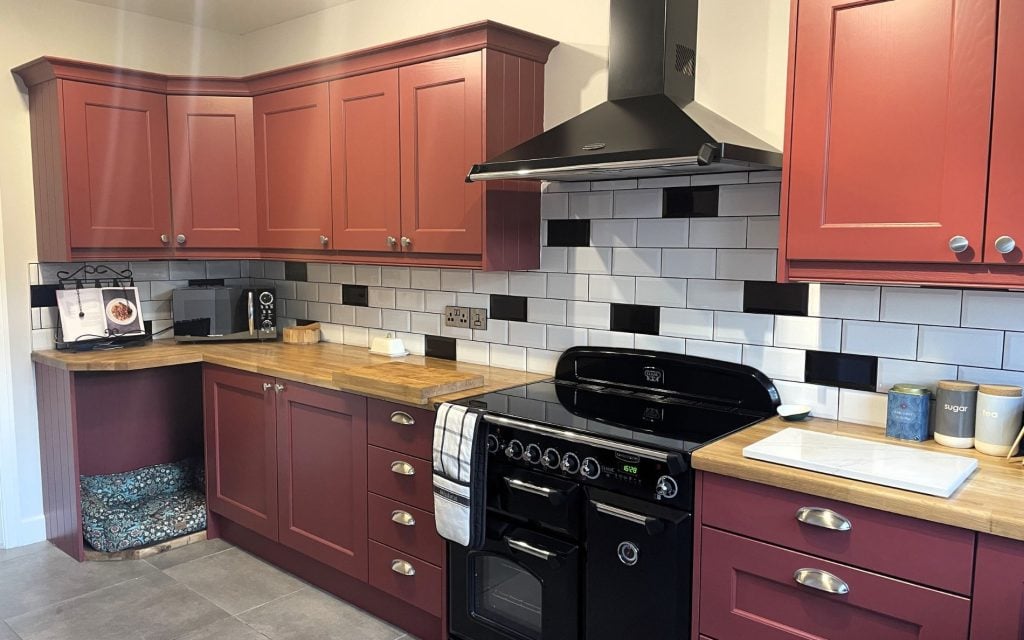 Wakefield Kitchen in Antique Red by Kinder Kitchens