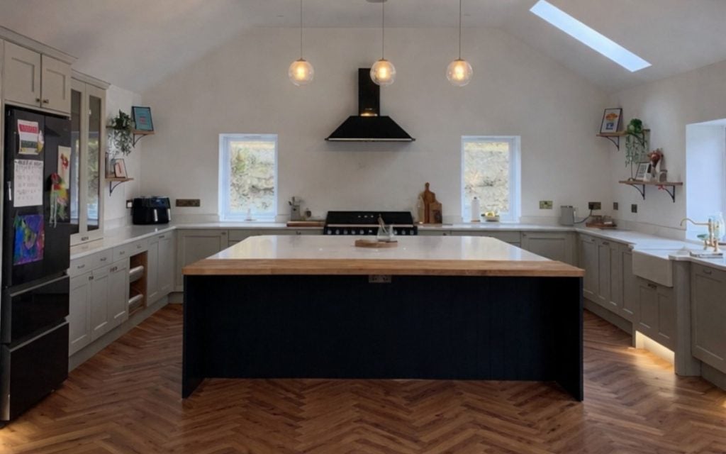 Wakefield Kitchen in Taupe Grey & Heritage Green by Cader Kitchens